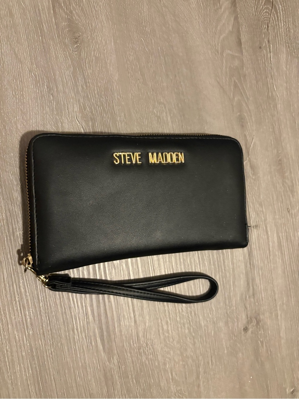 Steve Madden Black Zip-Around Wristlet with Gold Logo